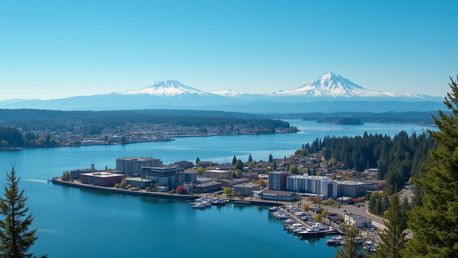 Online therapist in Bellingham Washington with Bellingham Bay and Mount Baker view