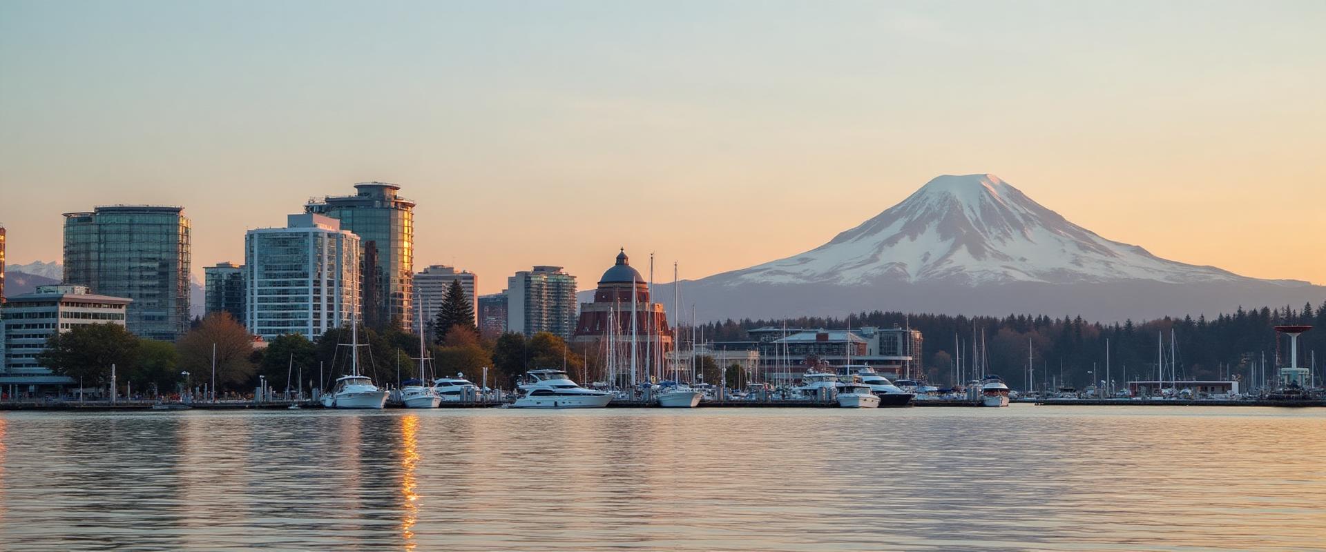 Tacoma waterfront with Mount Rainier in background