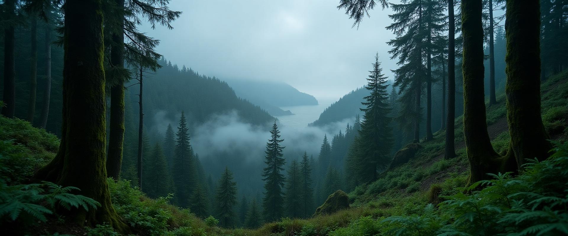 Misty Pacific Northwest forest near Vancouver Washington