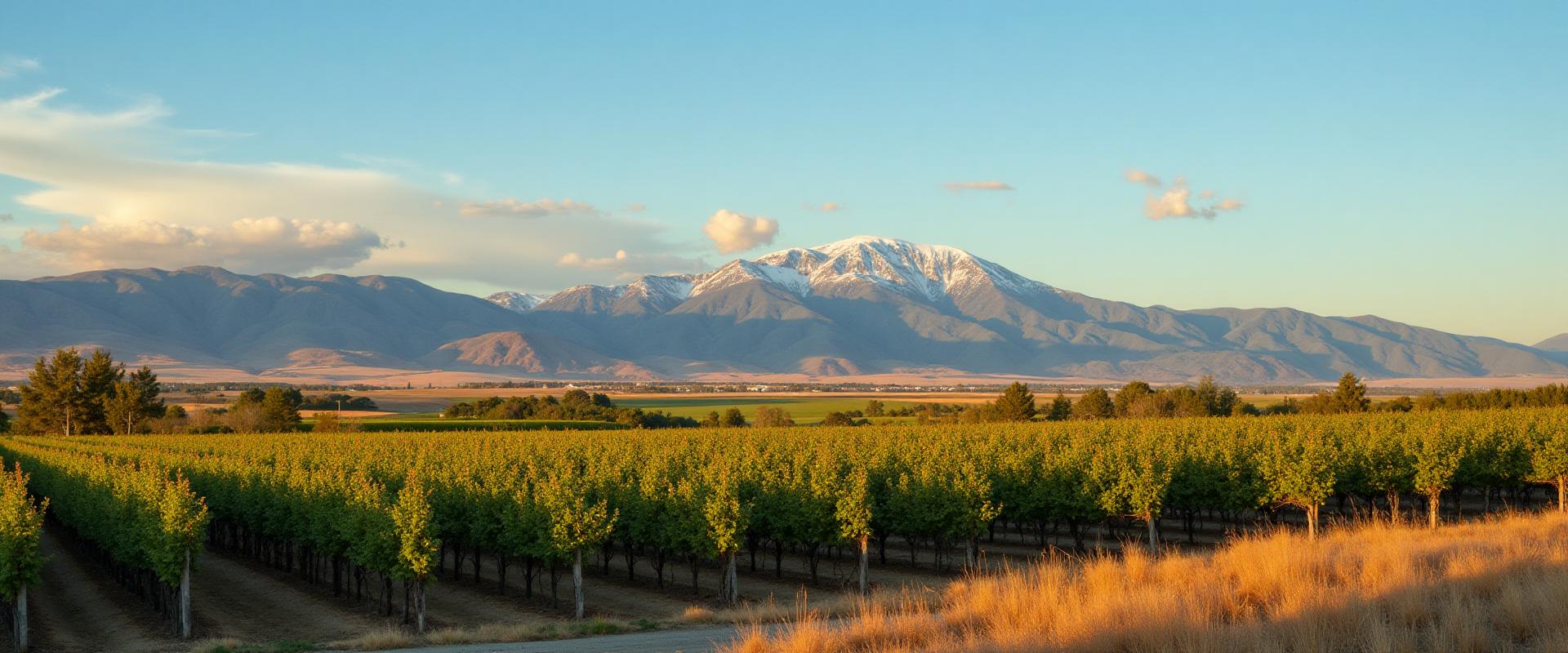 Yakima Valley orchards and vineyards with snow-capped mountains